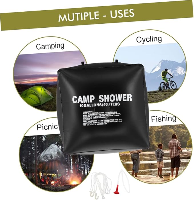 Abaodam Solar Shower Bag for Camping Durable Outdoor Shower Pouch with Hanging Rope for Hiking Fishing and Travelling Eco-Friendly Solar Heating Bag
