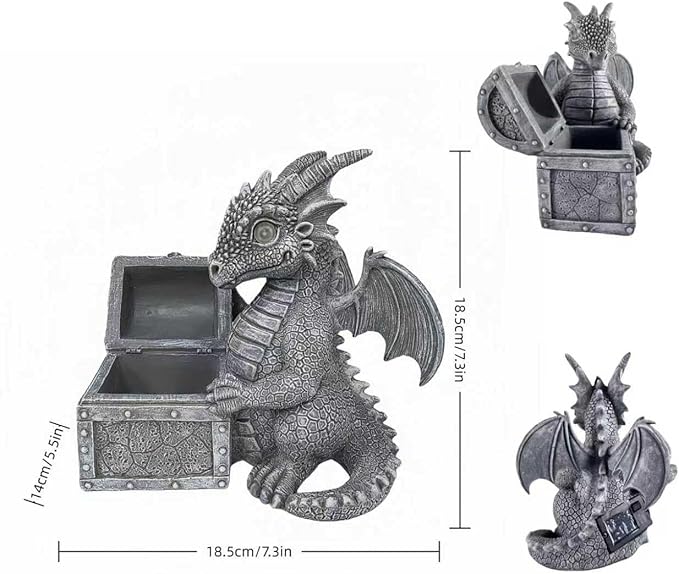 LED Solar Powered Dragons Opening Treasures Box Light Outdoor Atmosphere Decoration lamp Cute Resin Dragon Garden Landscape Lights.