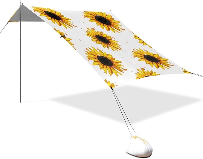 Beach Canopy with Windproof Ropes &amp Sandbags Beach Tent Sun Shade Sun Shelter for Camping Trips Fishing Backyard Fun or Picnics Sunflower