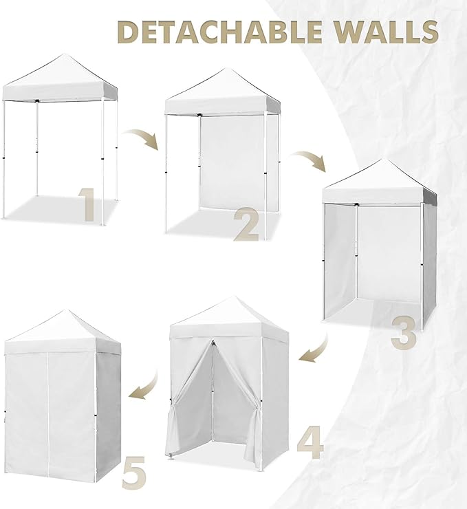 EAGLE PEAK 5x5 Instant Canopy with 4-Side Wall Panels Small Pop up Portable Canopy Tent with Carry Bag Light Weight Sun Shelter for Sports Camping and Beach White