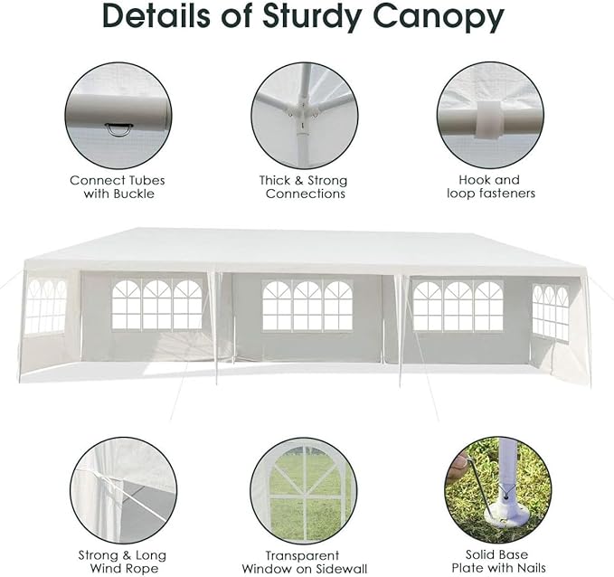 Outdoor Gazebo Canopy Wedding Party Tent Camping Shelter Commercial Instant Shelter Waterproof Tent with Removable Side Walls (10'x30' Five Sides)
