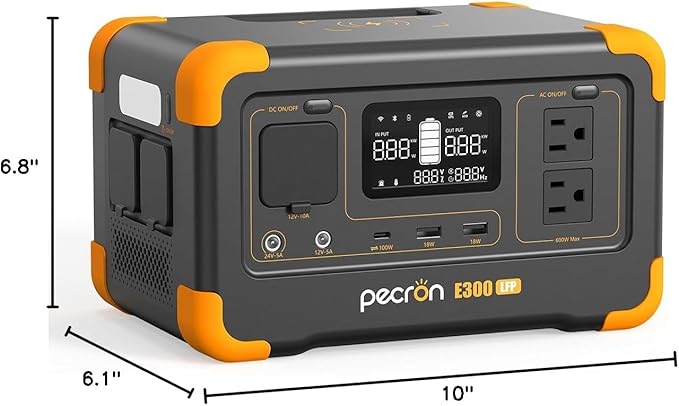 pecron Portable Power Station E300LFP 288Wh Solar Generator 2 Up to 600W AC Outlets Generator LiFePO4 Battery Fast Charging Power Station for Home Use RV Camping(Solar Panel Optional)