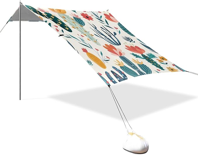 ALAZA Cacti Succulents Floral Seamless Beach Tent Sun Shelter Portable Canopy Sunshade for Outdoor Camping Picnics Backyard Fun 10x9 ft