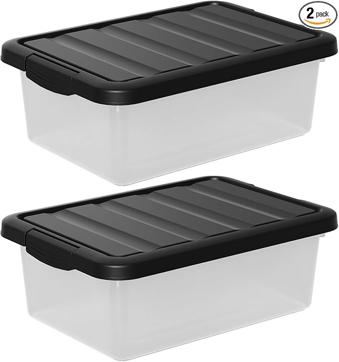 2-Pack Latching Boxes 14 Quart Clear Plastic Organization Containers for Closet Bedroom Shelving Units