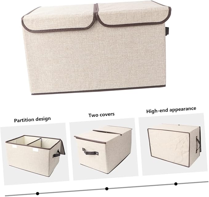 Alipis Cotton Linen Storage Box with Double Lids Large Foldable Organizer for Wardrobe Versatile Storage Bin for Clothes and Toys Home Décor Solution