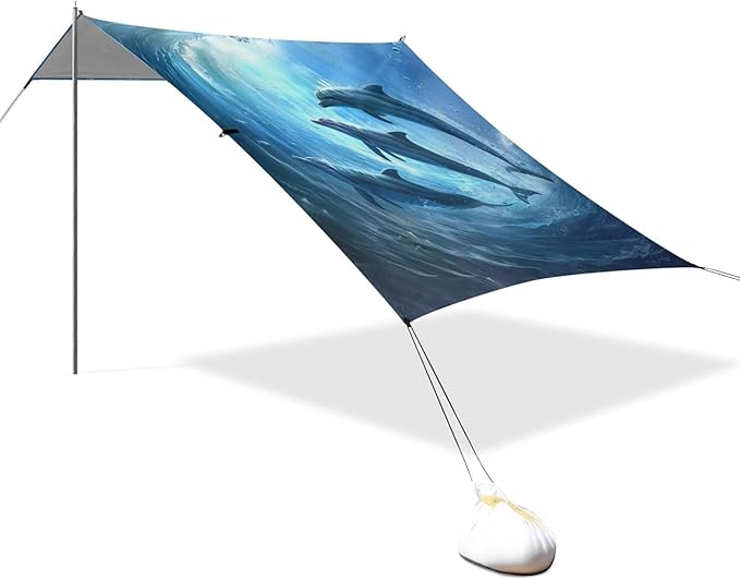 ALAZA Dolphins Underwater Waves Beach Tent Sun Shelter Portable Canopy Sunshade for Outdoor Camping Picnics Backyard Fun 10x9 ft