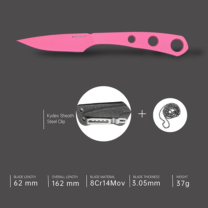 REALSTEEL Marlin Fixed Blade Knife2.4 8Cr14Mov Ceramic Coating Blade1.3oz Lightweight Neck &amp Backup KnivesStainless SteelEDC Camping KnifeFull Tang Hunting Survival Knives with Kydex Sheath(
