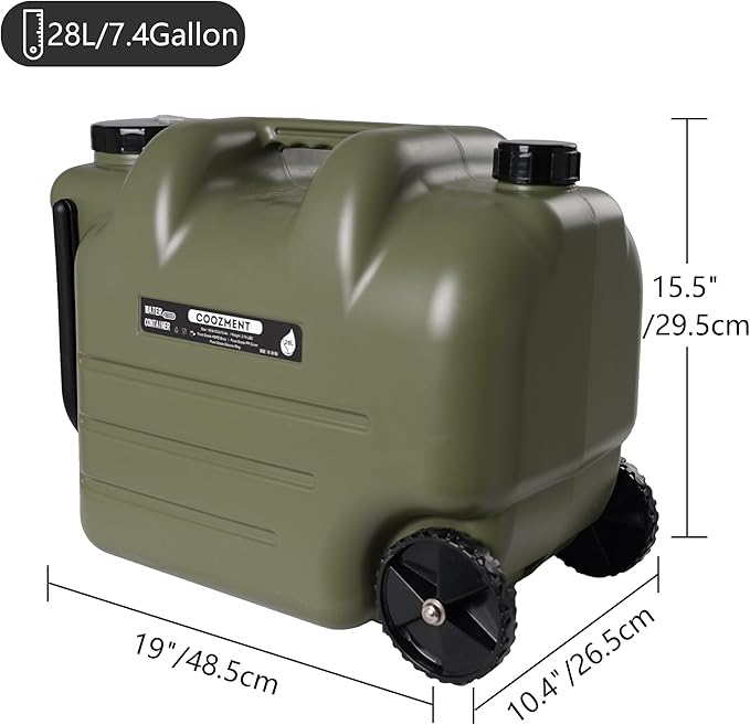 7.4 Gallon (28L) Portable Water Containers with Spigot BPA Free Water Jug Military Green Water Tank Multifunction Water Storage Containers for Camping Outdoor HikingEmergency Stroage