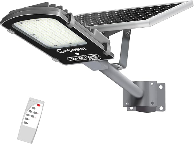 Gebosun 100W LED Solar Street Lights Outdoor 18000LM 6000K Waterproof Outdoor Solar Flood Light Dusk to Dawn Security Yard Light with Remote Control Solar Garden Lamp for Pathway Driveway