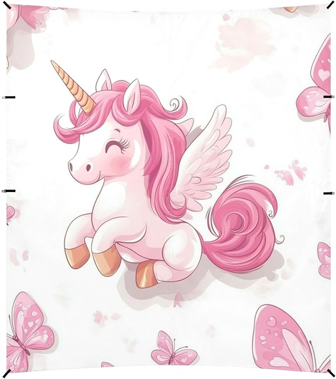 Cartoon Cute Pink Unicorns Butterfly Beach Tent &amp Canopy UPF50+ Protection Easy Setup Large Portable Sun Shelter with Sandbags &amp Sand Shovel for Camping Picnics Backyard &amp Fishing
