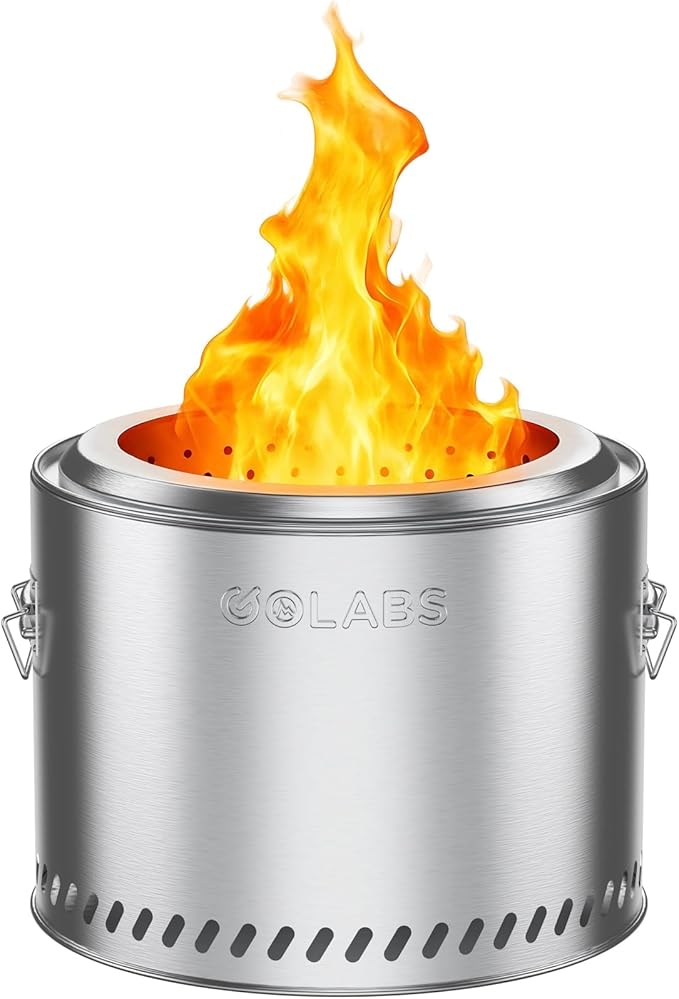 Golabs Smokeless Fire Pit 19.5 Portable with Handle Stainless Steel Outdoor Firepit with Removable Ash Pan &amp Fire Poker Easy to Clean Efficient Heating &amp Less Ash Perfect for Backyard &a