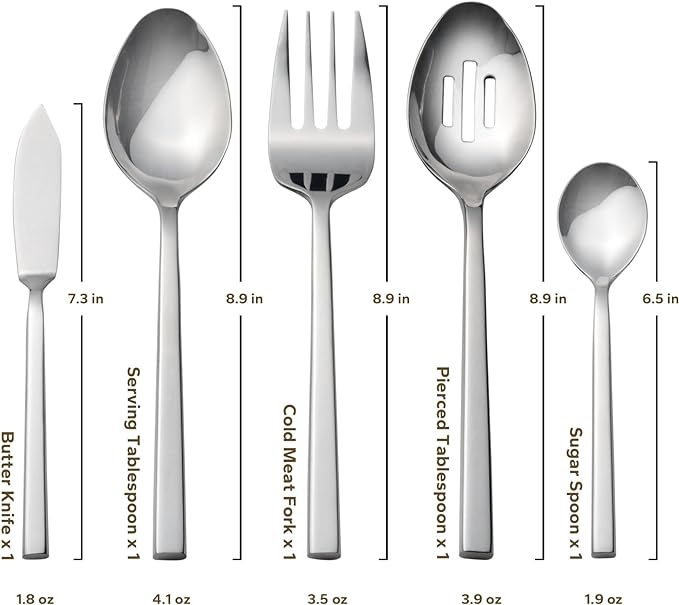 Alata Cube 65-Piece Forged Stainless Steel Flatware Set Cutlery Set with Utensil-Serving Set Silverware Set Service for 12 Mirror Finish Dishwasher Safe