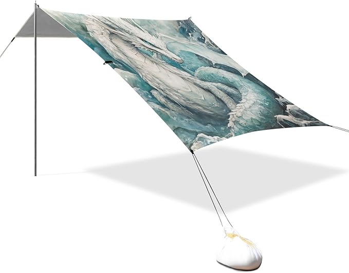 ALAZA Ice Dragon Beach Tent Sun Shelter UPF50+ Protection Beach Shade Canopy w/ 4 Sandbags for Outdoor Camping Fishing Backyard Fun Picnic 10x9 ft