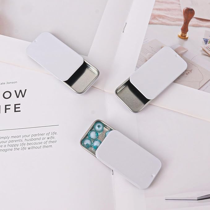 70 Pack White Slide Top Tin Containers Mini Metal Tin Box with Slide Lid Empty Lip Balm Containers for DIY Projects Pills Candies Jewelry (2.36 x 1.34 x 0.43 Inch)