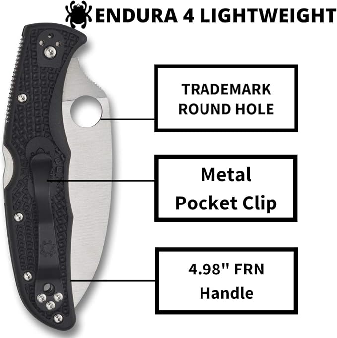 Spyderco Endura 4 Wharncliffe Folding Pocket Knife with 3.7 VG-10 Steel Blade and FRN Handle - EDC Knife for Men and Women Perfect for Hunting Tactical Camping Survival - PlainEdge - C10FPWCBK