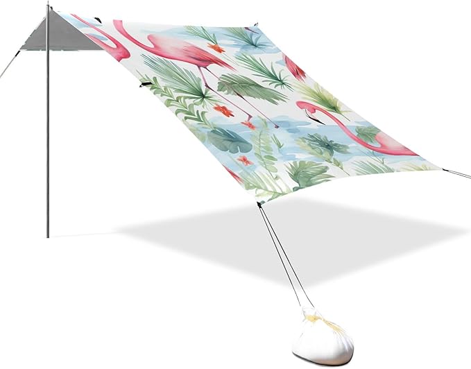 ALAZA Cute Flamingo Birds Beach Tent Sun Shelter Portable Canopy Sunshade for Outdoor Camping Picnics Backyard Fun 10x9 ft