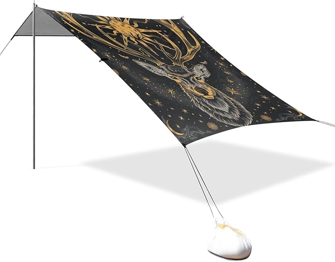 ALAZA Deer Mandala Sun and The Moon Stars Beach Tent Sun Shelter Portable Canopy Sunshade for Outdoor Camping Picnics Backyard Fun 10x9 ft
