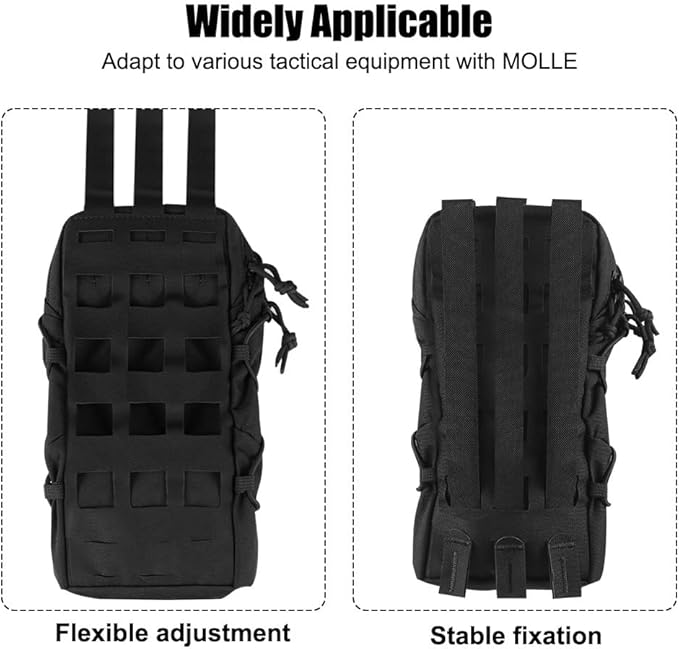 Tactical Pocket 3-Pocket Division Hydration Pouch Bag Lightweight Backpack Attachment Pouches with Elastic Rope for Tactical Organization