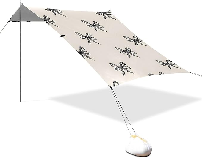 ALAZA Black Thin Bow Pattern Beach Tent Sun Shelter Portable Canopy Sunshade for Outdoor Camping Picnics Backyard Fun 10x9 ft