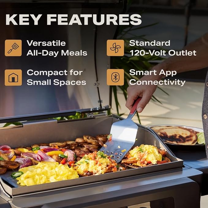 Current® Model G Griddle Smart Electric Outdoor Flat Top BBQ Grill with 200°F to 600°F Range for Searing &amp Roasting Digital Precision Apartment-Friendly &amp Weather-Resistant Moon Dust