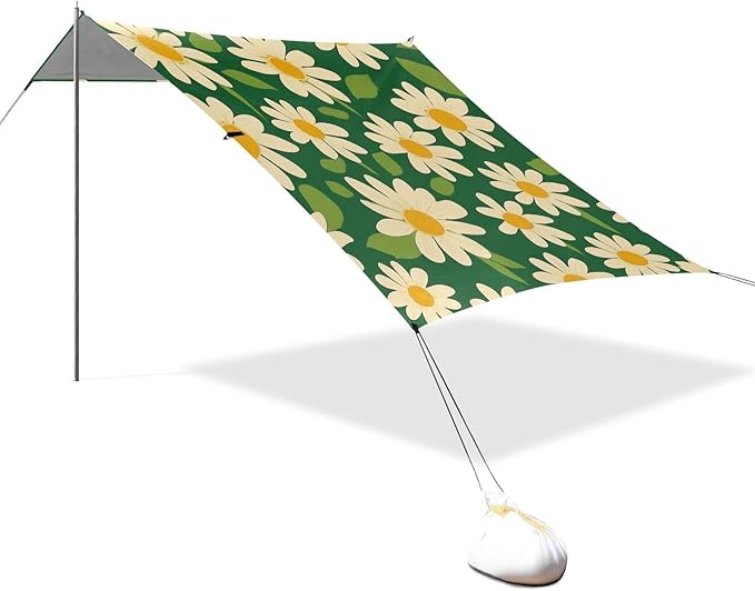 ALAZA 70s Vintage Daisy Floral Beach Tent Sun Shelter Portable Canopy Sunshade for Outdoor Camping Picnics Backyard Fun 10x9 ft