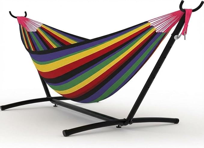 Double Hammock with Stand 2 Person Heavy Duty Outdoor Hammock – 450IB Capacity Portable Hammock with 9FT Steel Stand &amp Carrying Case Adjustable Hammock Bed for BackyardCampingBeachBlack