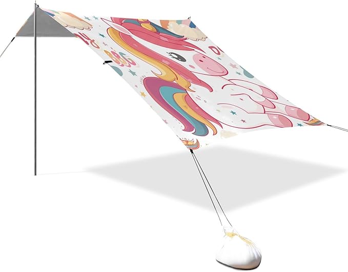 ALAZA Cute Unicorn Rainbow Dream Big Beach Tent Sun Shelter Portable Canopy Sunshade for Outdoor Camping Picnics Backyard Fun 10x9 ft