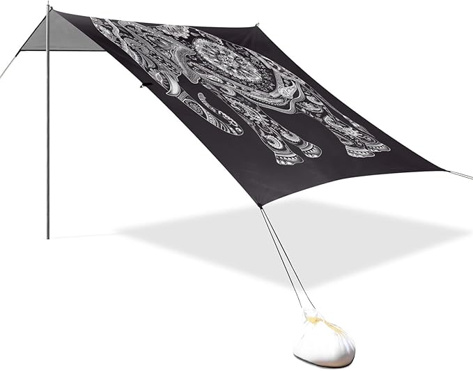 ALAZA Elephant Paisley Beach Tent Sun Shelter UPF50+ Protection Beach Shade Canopy w/ 4 Sandbags for Outdoor Camping Fishing Backyard Fun Picnic 10x9 ft