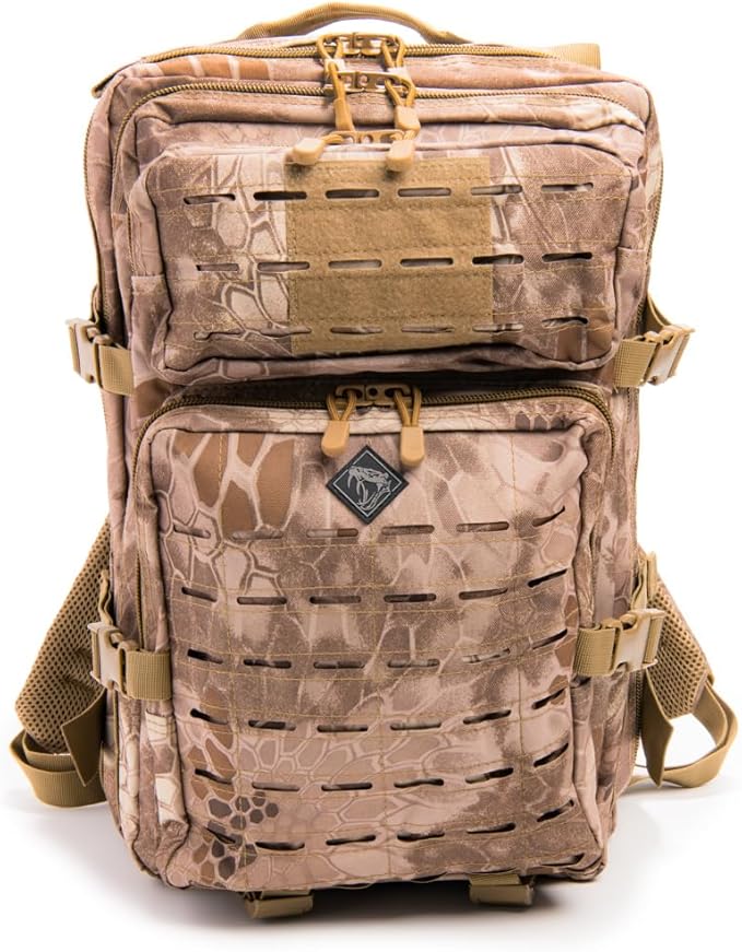 Large Laser-cut MOLLE Backpack with Pistol Retention System Desert Python Modular and Lightweight Design for EDC Range or Tactical Use