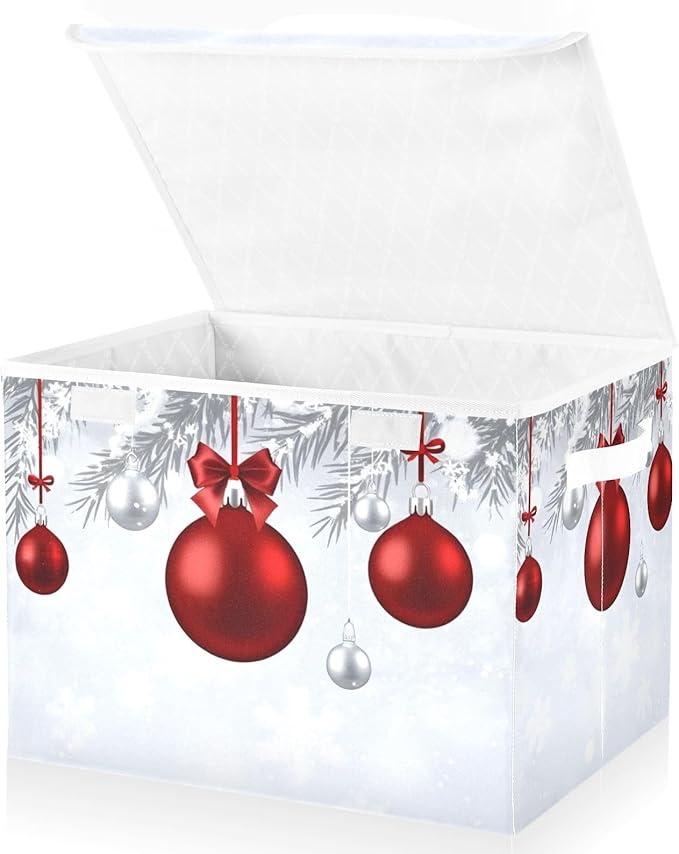 senya Christmas Baskets Collapsible Storage Bins with Lids New Year Fir Branches Red Christmas Balls Storage Boxes Clothes Baskets for Organizing