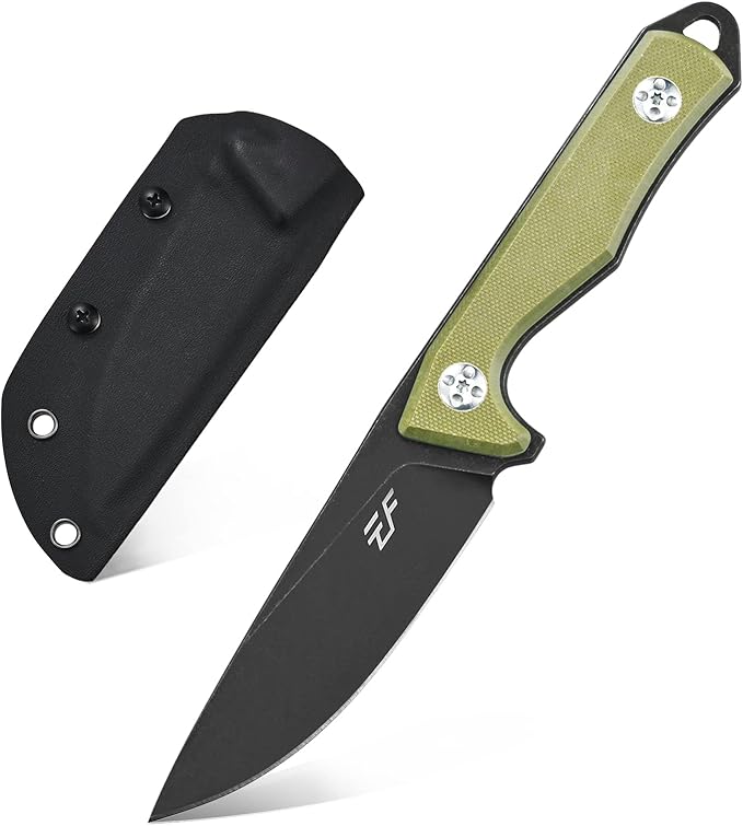 Eafengrow EF107 Fixed Blade Knife with D2 Steel Blade and Kydex Sheath - G10 Handle Compact Outdoor Field Utility Knife (Green)
