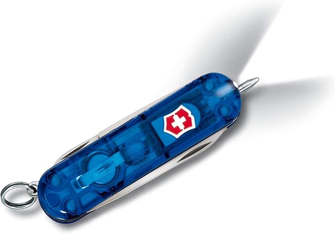 Victorinox Signature Lite Swiss Army Pocket Knife Small Multi Tool 7 Functions LED Pen Blue Transparent
