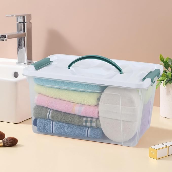Ggbin 14 Quart Latching Storage Box with Handle 1 Pack Plastic Lidded Organizing Bin