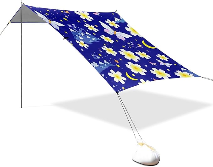 Beach Canopy with Windproof Ropes &amp Sandbags Beach Tent Sun Shade Sun Shelter for Camping Trips Fishing Backyard Fun or Picnics Flowers