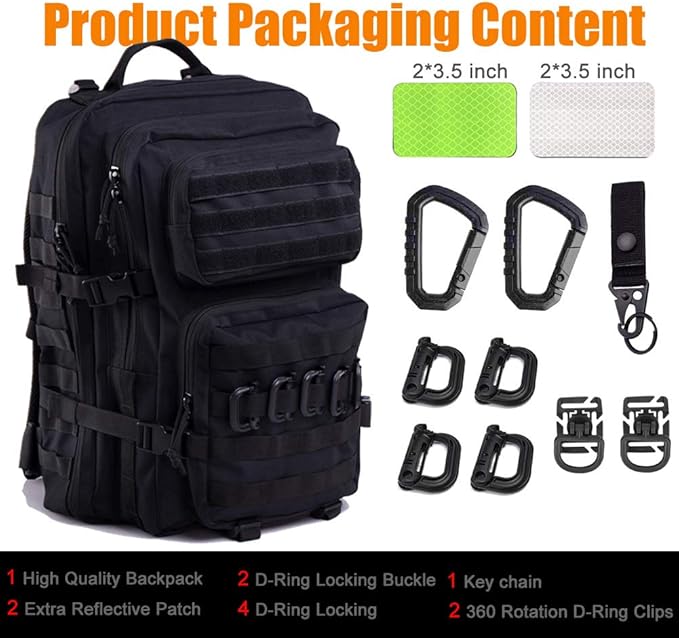 45L Tactical Backpack for Men Women Military Assault Pack with MOLLE Large 3 Day Bug Out Bag for Hiking Camping