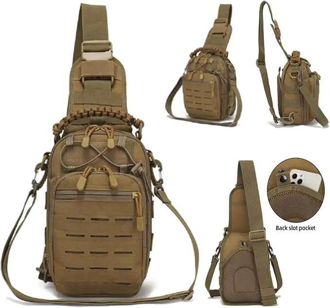 Genérico Compatible For Tactical Men's Chest Bag Outdoor Climbing Hunting Systerm Hook and Loop Hiking Trekking Backpacks(Khaki)
