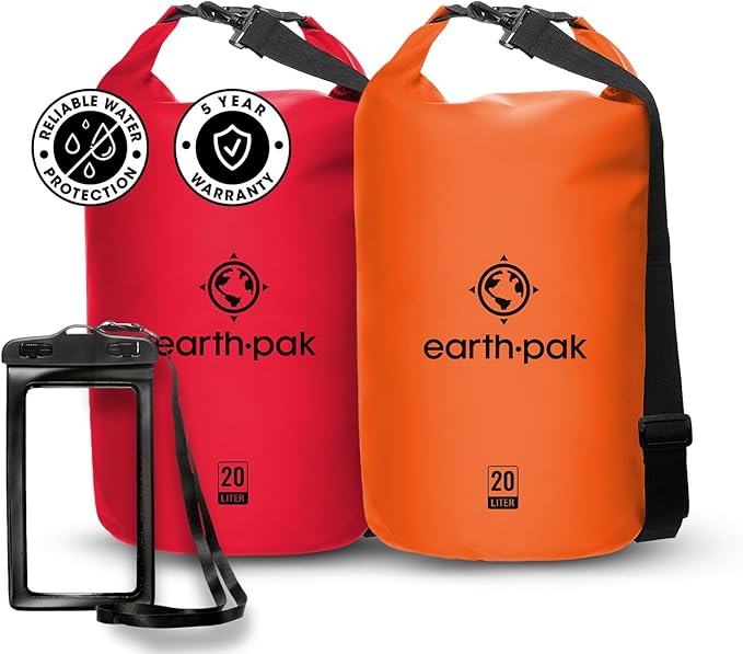 Earth Pak Waterproof Dry Bag - Roll Top Waterproof Backpack Sack (30L Red &amp 30L Orange)