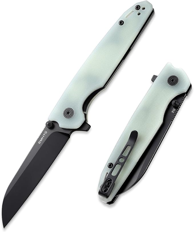 D2 Steel Folding Pocket Knife with Reversible Clip: 3.14 Black Sheepsfoot Blade Liner Lock G10 Handle Small EDC Flipper Knives Camping Tool for Man &amp Women Transparent Green