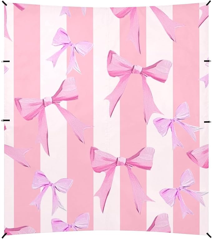 ALAZA Pink Bow Stripe Beach Tent Sun Shelter Portable Canopy Sunshade for Outdoor Camping Picnics Backyard Fun 10x9 ft