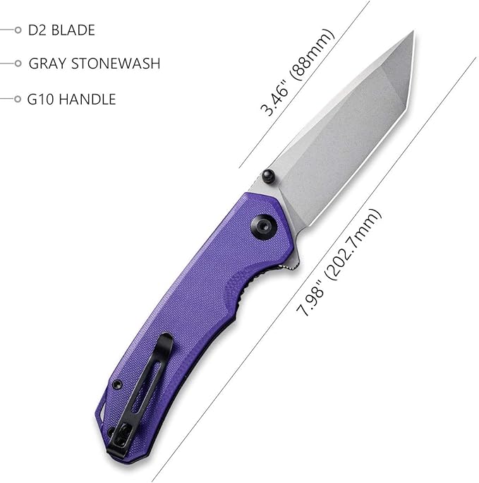 CIVIVI Brazen Folding Pocket Knife3.5-Inch Tanto D2 Plain BladeG-10 Outdoor Camping Hiking Knife with Thumb Studs and Flipper openerUnique Tool Gift for EDC Men Women C2023A (Purple)