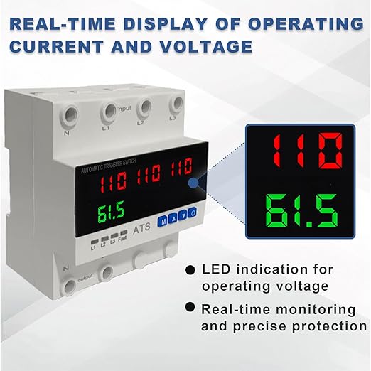 4P Automatic Transfer Switch with LCD Display 63A Triple Power ATS with 4 Digital Displays for Input &amp Output Real-Time Volrage Monitoring Automatic Changeover for Utility/Generator/Solar
