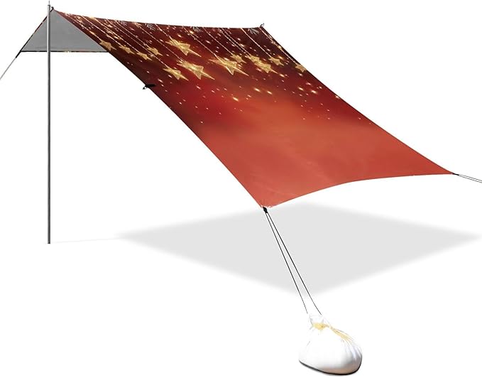 ALAZA Little Star Red Christmas Ball Beach Tent Sun Shelter Portable Canopy Sunshade for Outdoor Camping Picnics Backyard Fun 10x9 ft