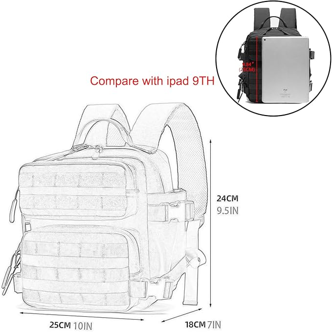 9L Mini Tactical Backpack Men Women Small Assault Rucksack Water-proof GYM Hiking Bug Out Bag with molle attachments (Gray)