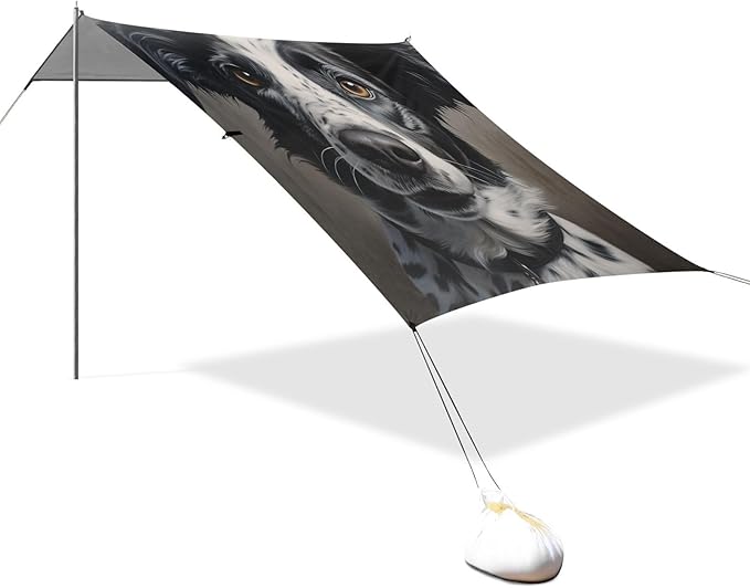 ALAZA White Black Dog Beach Tent Sun Shelter Portable Canopy Sunshade for Outdoor Camping Picnics Backyard Fun 10x9 ft