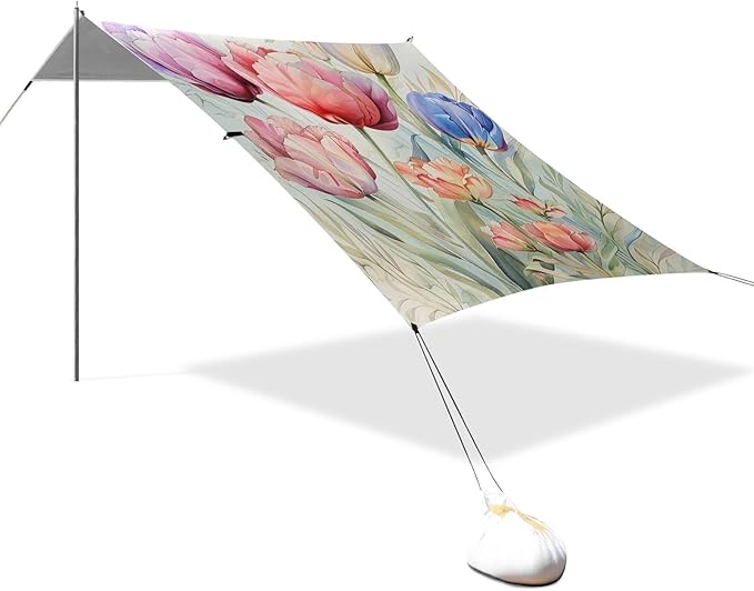 ALAZA Garden Flowers Rose Tulips Watercolor Leaf Beach Tent Sun Shelter Portable Canopy Sunshade for Outdoor Camping Picnics Backyard Fun 10x9 ft