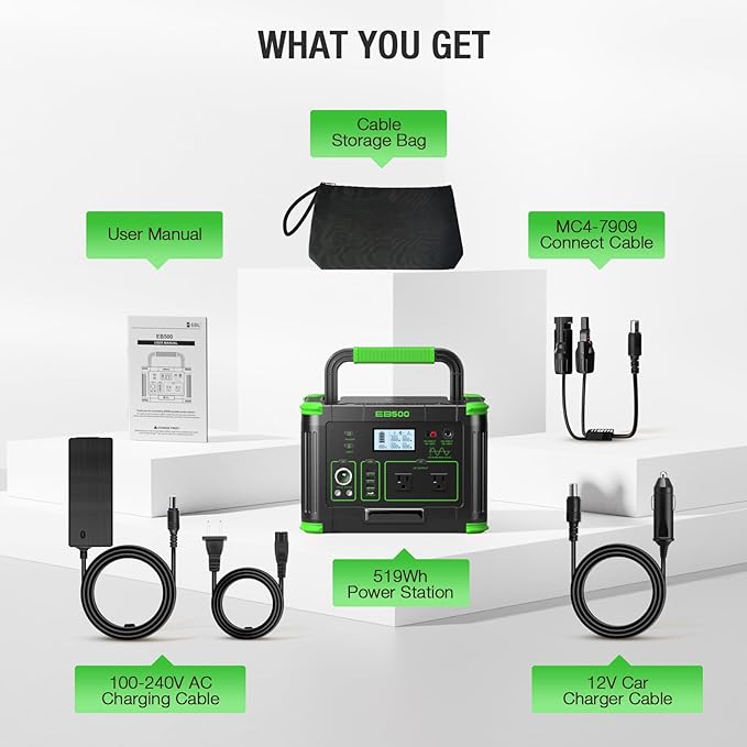 500W Portable Power Station (1000W Peak) 2x 110V AC Outlets &amp 60W USB-C PD 10-Output Portable Power Bank with Wireless Charger for Camping RV Travel and Home Emergency Power Backup Off-Grid Li