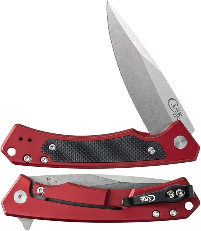 Case XX WR Pocket Knife Marilla EDC S35VN Drop Point Blade Red Anodized Aluminum Handle W/Clip #25881 (MARILLA) 4 3/4 Inches Closed