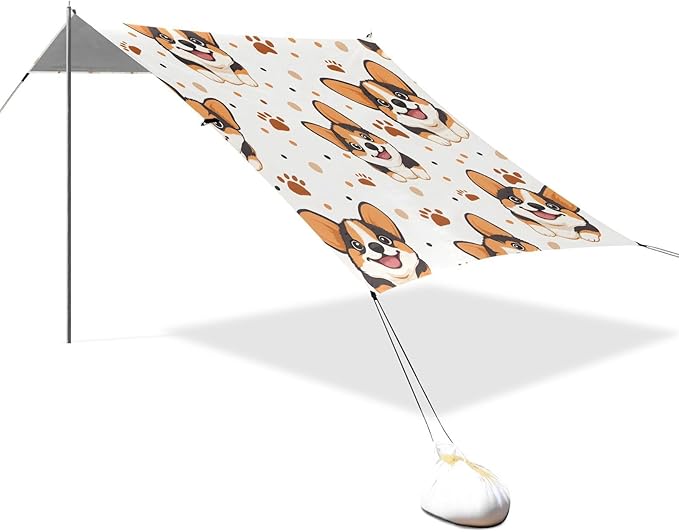 ALAZA Corgi Paw Prints Pattern Beach Tent Sun Shelter Portable Canopy Sunshade for Outdoor Camping Picnics Backyard Fun 10x9 ft