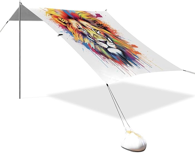 ALAZA Watercolor Lion Beach Tent Sun Shelter UPF50+ Protection Beach Shade Canopy w/ 4 Sandbags for Outdoor Camping Fishing Backyard Fun Picnic 10x9 ft