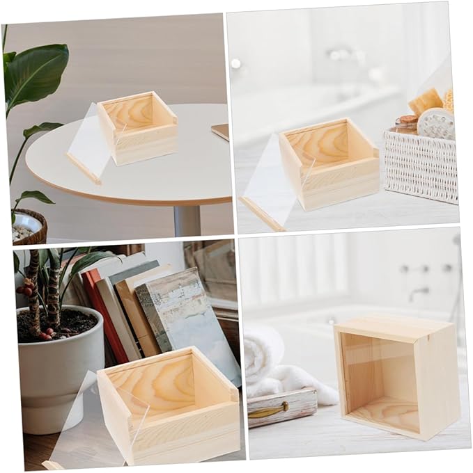 2Pcs Acrylic Storage Box Slide Lid Organizing Wood Container for Home Office and Craft Supplies
